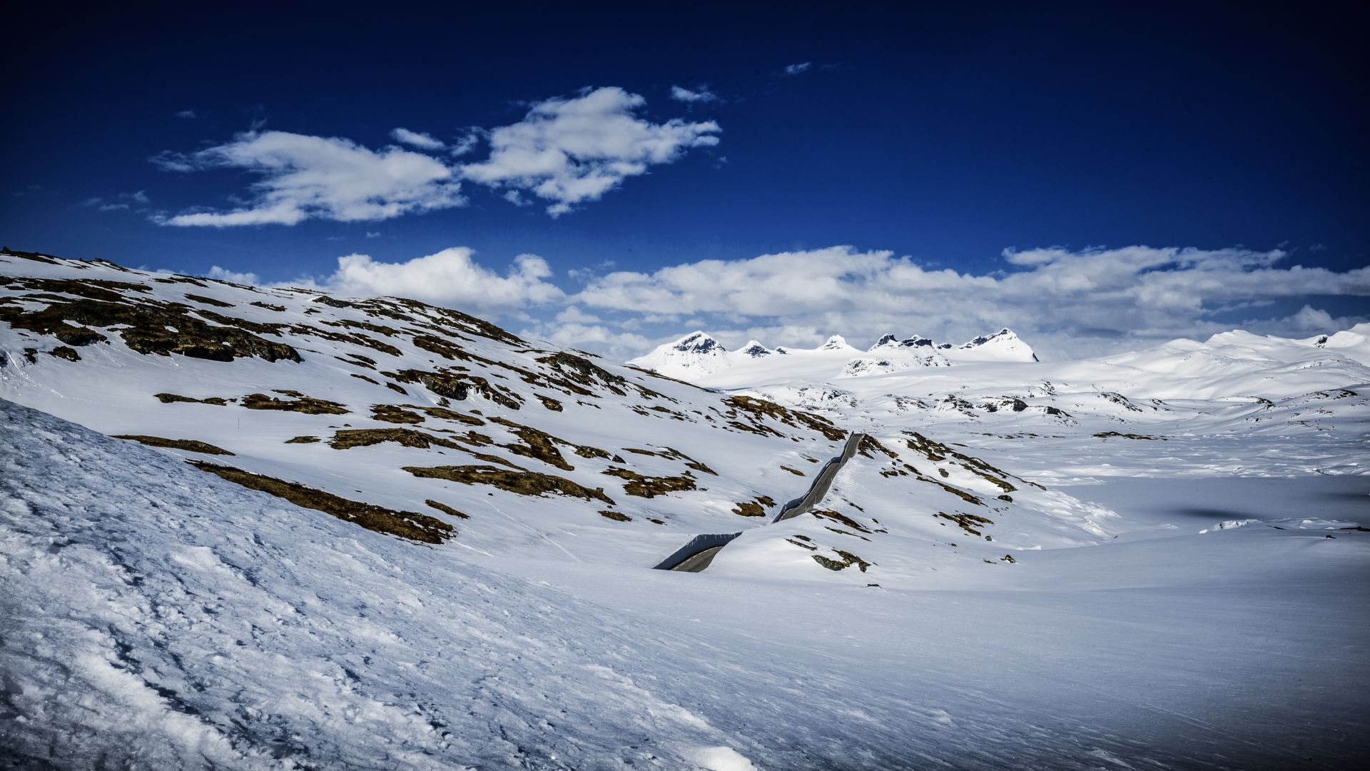 Snowy mountain road Norway